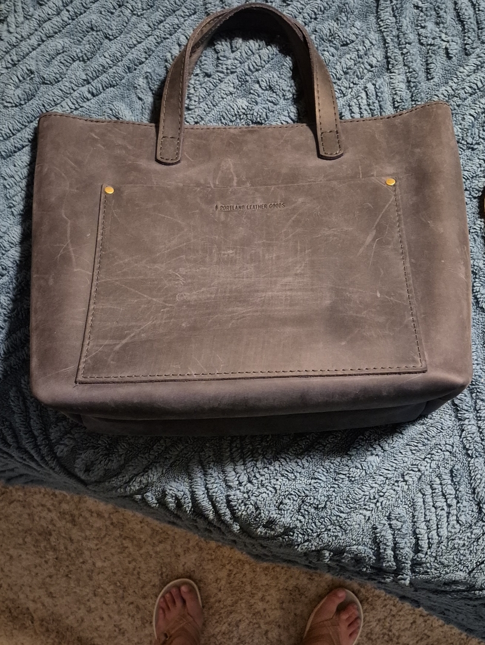 Portland Leather Goods Medium Crossbody Tote Deep Water No Strap